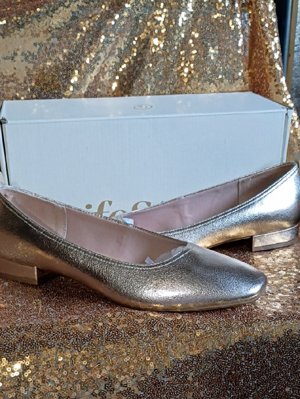 Life Stride Metallic Low Block Heel Ballet Flats